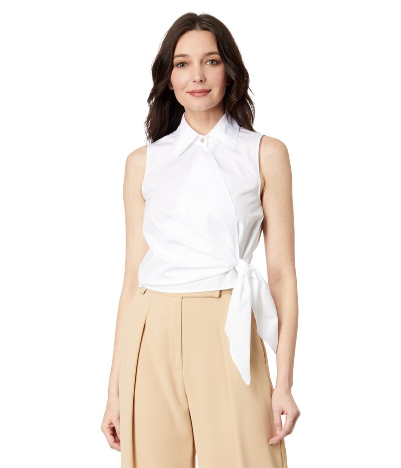 ヴィンス レディース トップス シャツ ノースリーブ Vince Sleeveless Wrap Shirt Optic White ホワイト