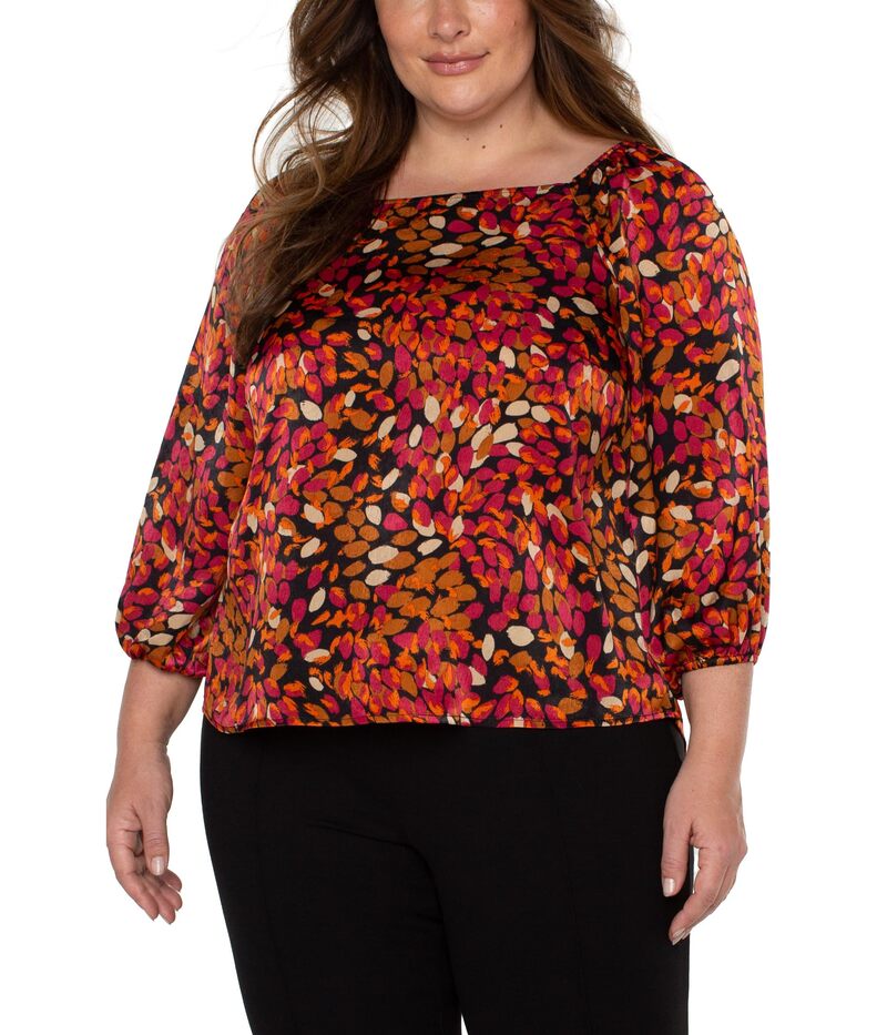 リヴァプール ロサンゼルス レディース トップス シャツ プラスサイズ Liverpoolos Angeles Plusize Puff Sleeve Square Neck Woven Top Autumn Petals