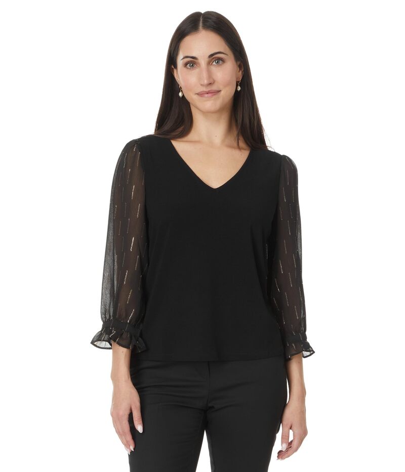 セセ レディース トップス シャツ ニット CeCe 3/4 Sleeve Mixed Media Knitop Rich Black ブラック