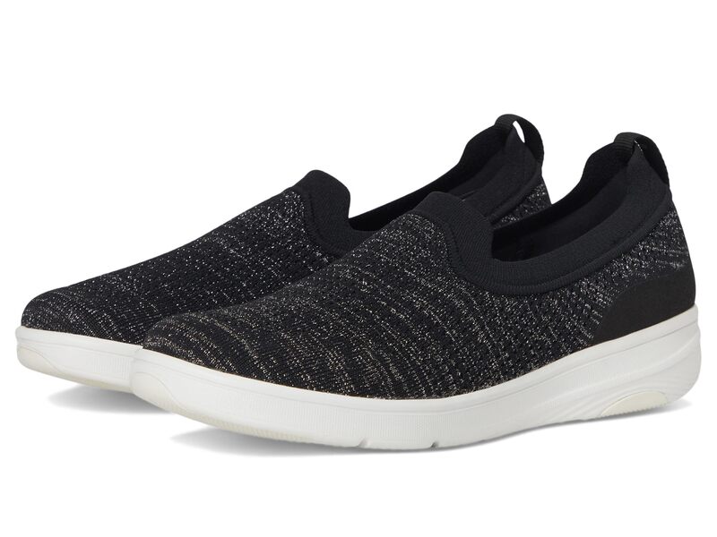 嵌まるフロップ レディース シューズ スニーカー 編み物 FitFlop Super-Q Knit Slip-Ons Black/Silvereen 黒いこと レディース靴-靴