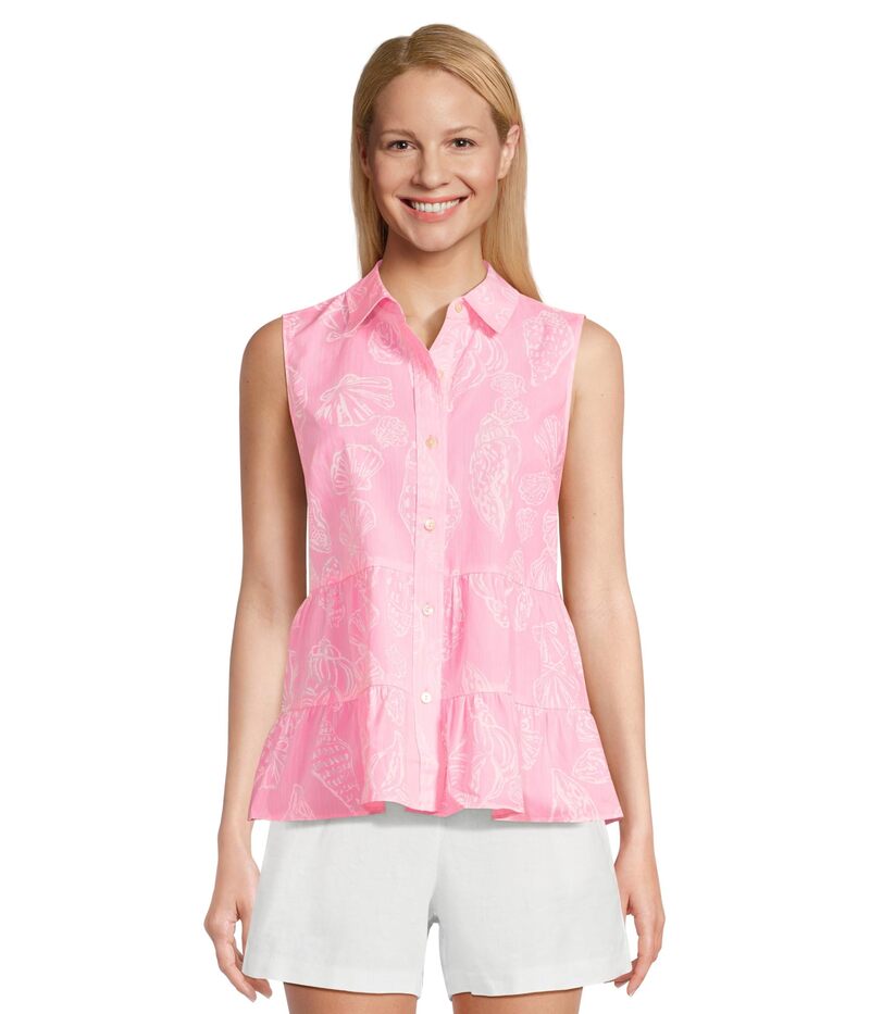 リリーピュリッツァー レディース トップス プルオーバー ノースリーブ Lilly Pulitzer Breah Sleeveless Button D Rousseau Pink Cool Ashell Overprint サクラ色