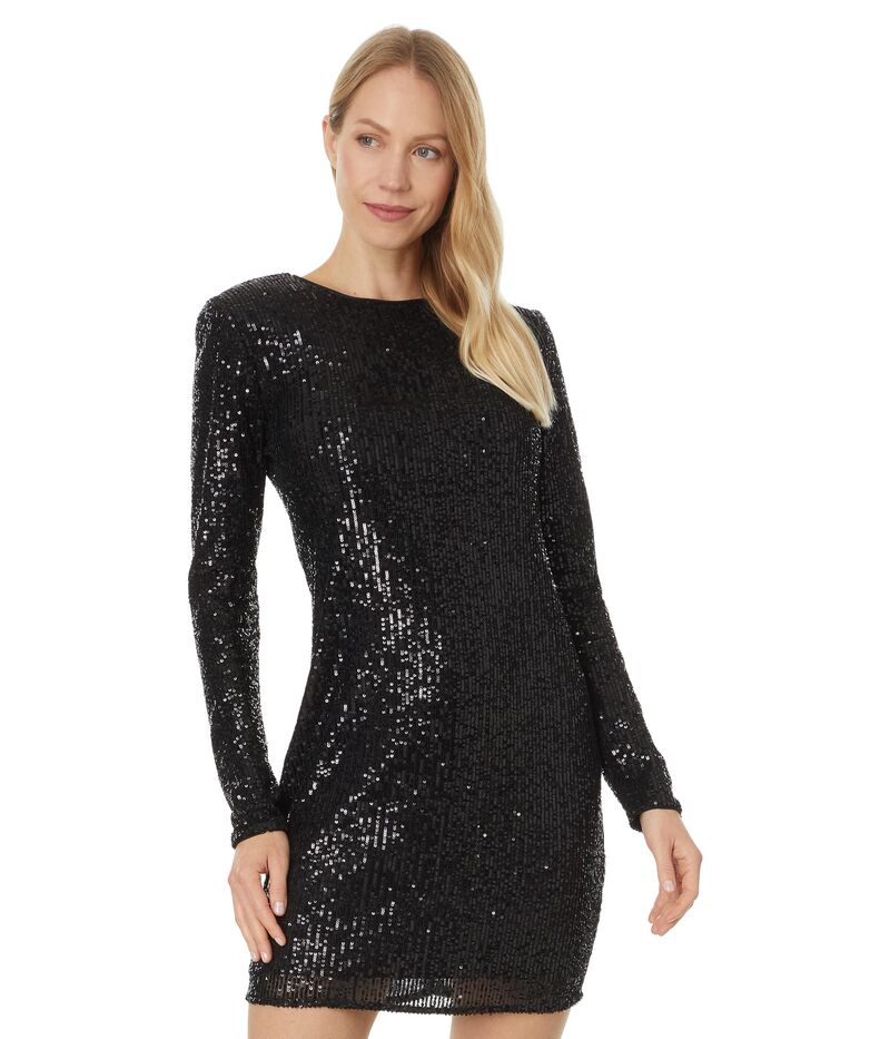 セセ レディース トップス 衣裳 労働者の一団首っ玉 CeCe L/S Fitted Crew Neck Boxy Shoulder Dress 060 Rich Black 黒いこと