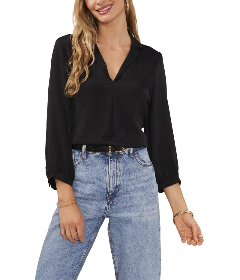ヴィンスカムート レディース トップス シャツ ブラウス Vince Camuto Collared Long Sleeve Blouse With Shirtale Rich Black ブラック