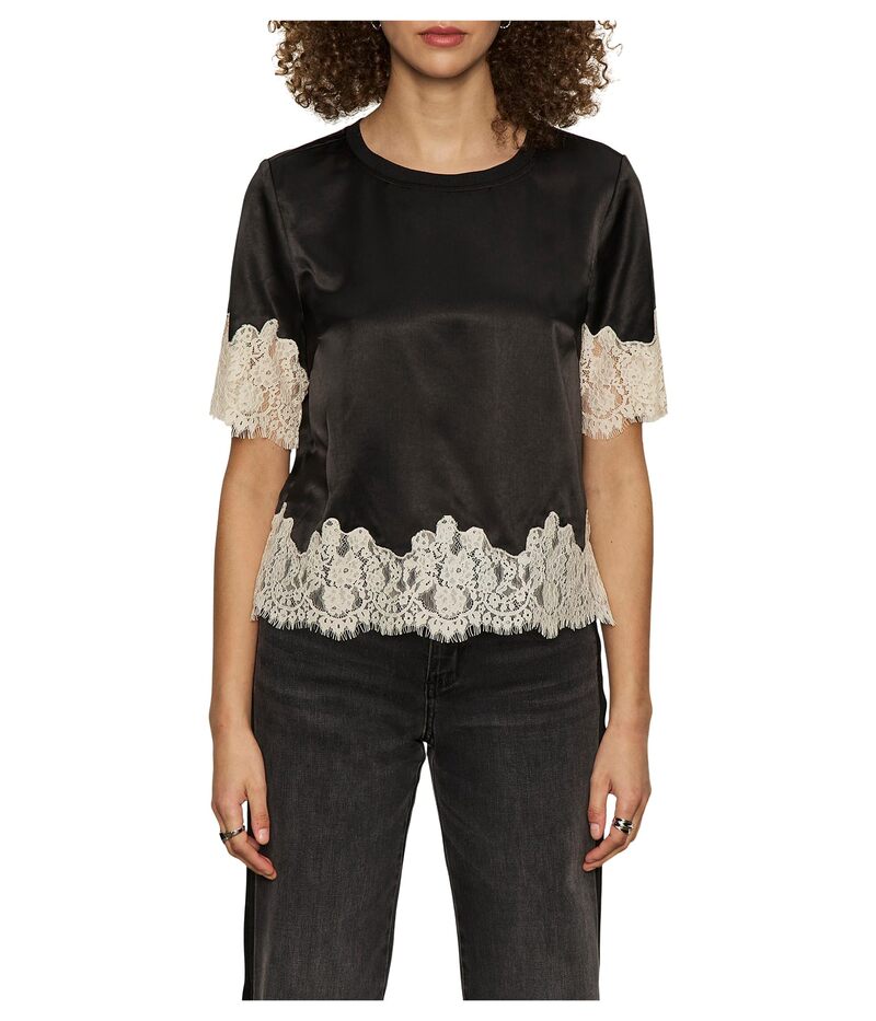 サンクチュアリー レディース トップス シャツ サテン レース Sanctuary One Of A Kind Satin Lace Top Black ブラック