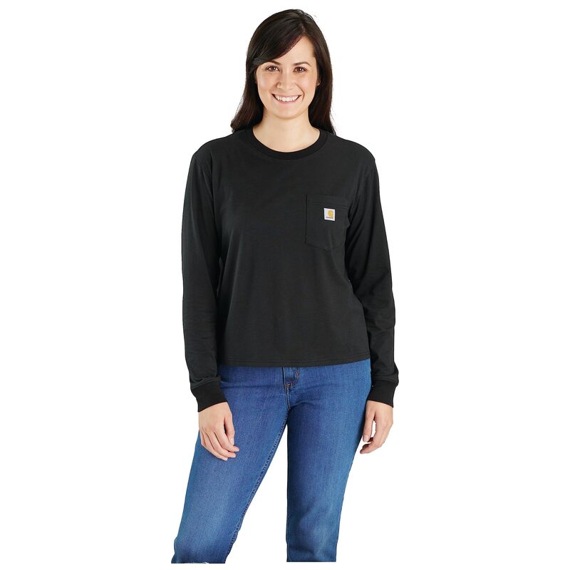 カーハート レディース トップス シャツ クルーネック Carhartt Loose Fit Lightweight Long Sleeve Crew Neck Pocket-Shirt Black ブラック