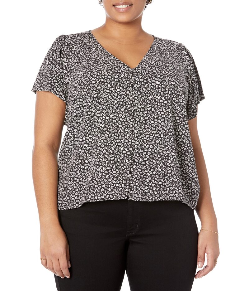 メイドウェル レディース トップス シャツ プラスサイズ Madewell Plus Flutter-Sleeve Crop Top in Micro Daisy True Black ブラック