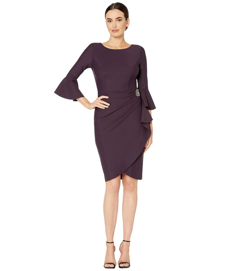 アレックスイブニングス レディース トップス ワンピース Alex Eveningshort Slimming Dress with Bell Sleeves Aubergine オーバージーン