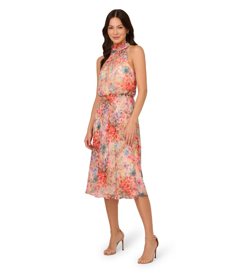 アドリアナ パペル レディース トップス ワンピース ミディ ホルター Adrianna Papell Halter Tie Blouson Midi Dress Red Multi レッド