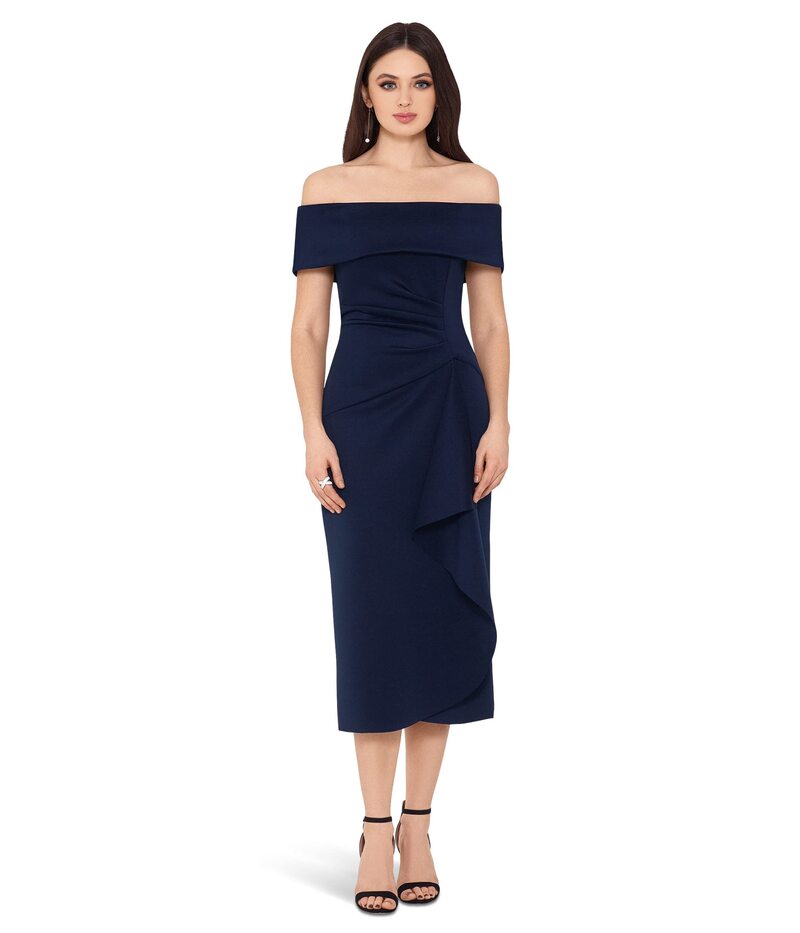 エスケープ レディース トップス ワンピース クレープ ギャザー スキューバ XSCAPE Scuba Crepe Over-the-Shoulder Side Ruchedress Midnight 14,686円