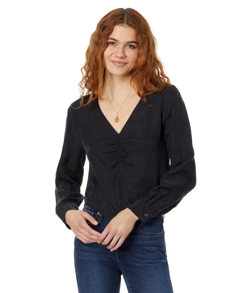 メイドウェル レディース トップス プルオーバー ギャザー Madewell Brushed Ruched-Frontop True Black 黒いこと