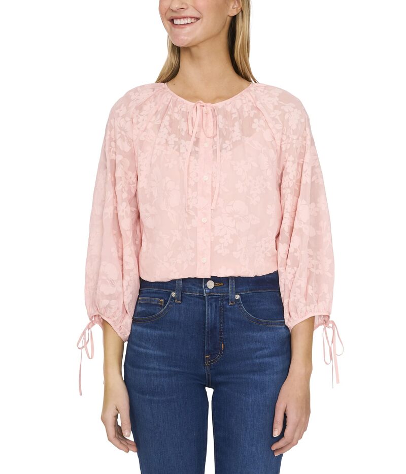 セセ レディース トップス シャツ CeCe Button Up Top W/ Puff Sleeves & Frontie Sugar Peach ピーチ