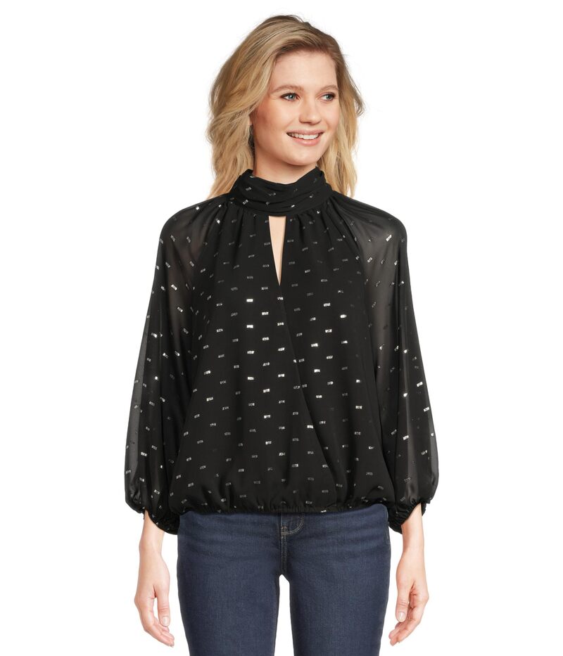 ヴィンスカムート レディース トップス シャツ モックネック Vince Camuto Mock Neck Wrapped Long Sleeve Rich Black ブラック