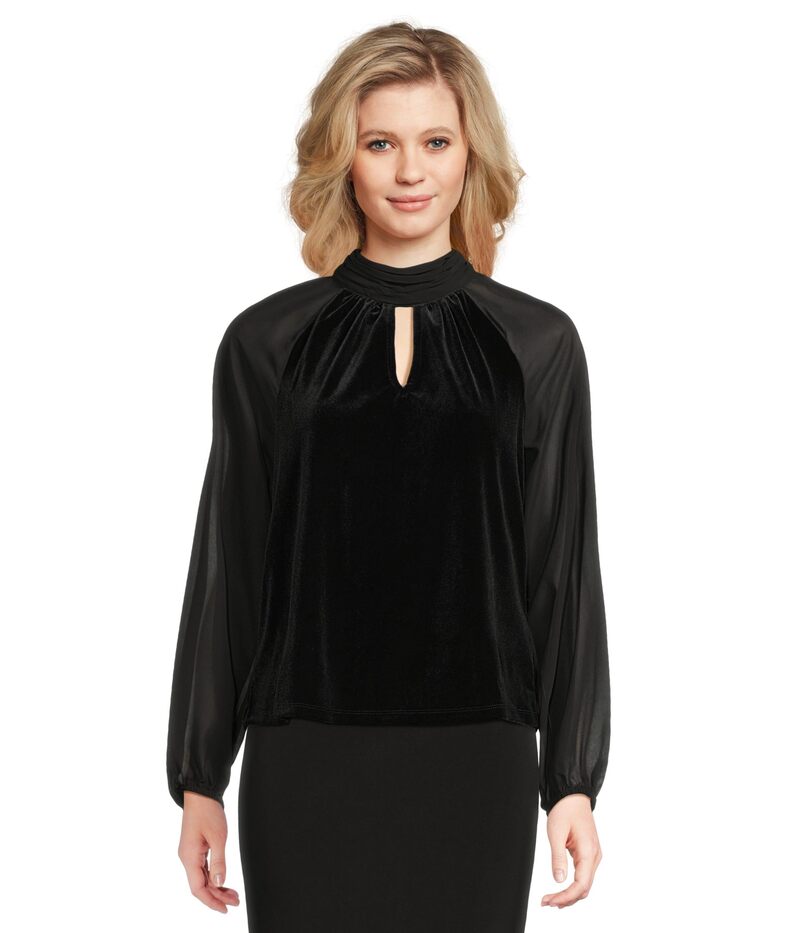 ヴィンスカムート レディース トップス シャツ モックネック Vince Camuto Mock Neck Top with Long Sleeve Rich Black ブラック