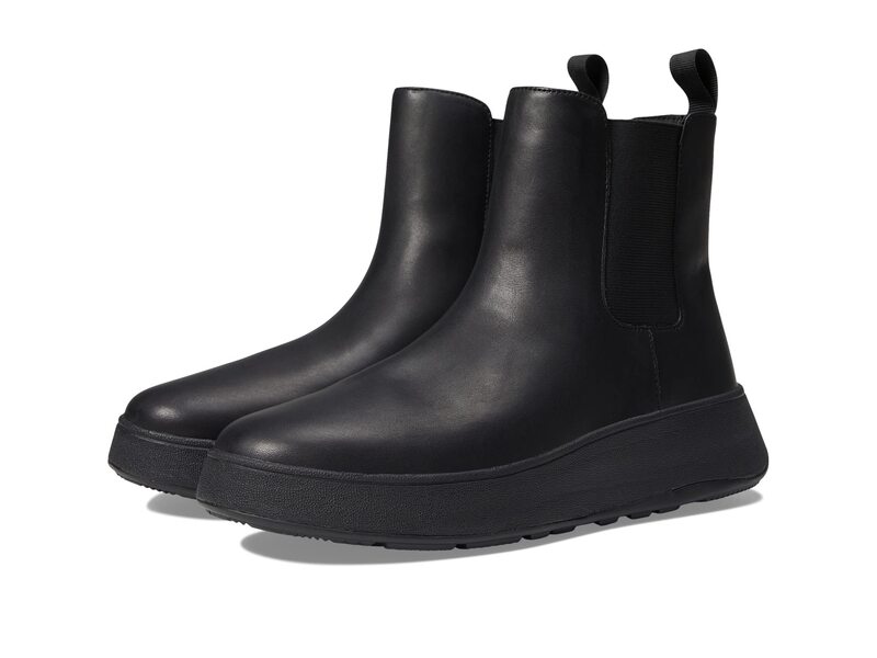 フィットフロップ レディース シューズ ブーツ・レインブーツ チェルシーブーツ チェルシー レザー FitFlop F-Mode Leather Flatform Chelsea Boots All Black ブラック｜ReVida 店