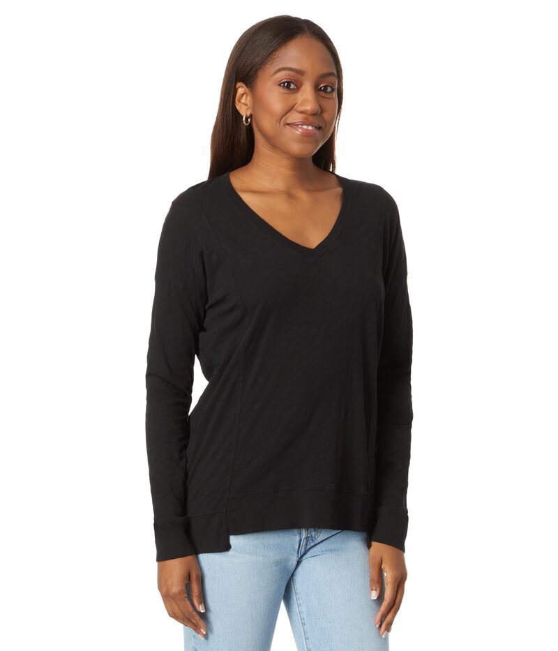 ボビ ロサンゼルス レディース トップス シャツ Vネック bobi Los Angeles V-Neck Long Sleeve Princesseam Rib Mix Tee Black ブラック