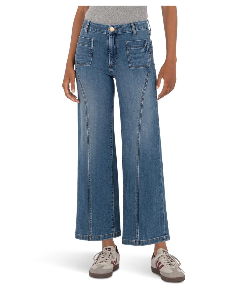 カットフロムザクロス レディース ボトムス デニムパンツ ワイドレッグ KUT from the Kloth Charlotte High Rise Wide Leg Front Seam Patch Pockets Vibrant