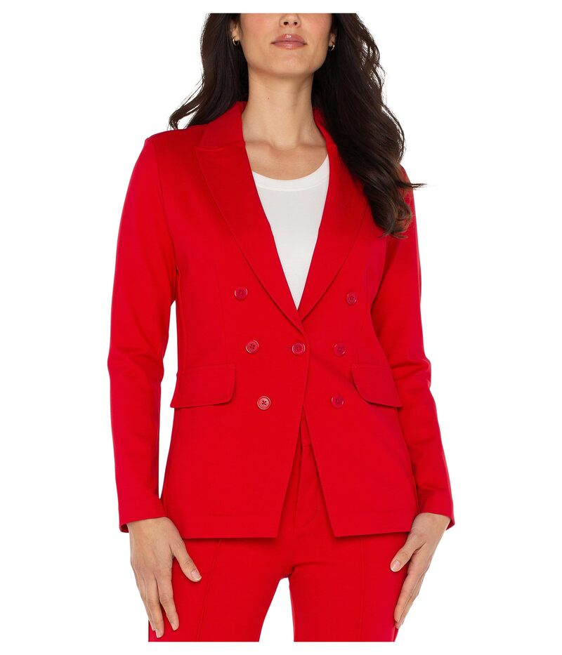リヴァプール 天使の都市 レディース アウター 厚地の外套 スポーツジャケット Liverpoolos Angelesuper Stretch Ponte Faux Double Breasted Blazer Tango Red 赤いこと