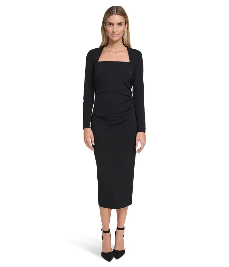 カルバンクライン レディース トップス ワンピース クレープ ミディ スキューバ Calvin Klein Scuba Crepe Long Sleeve Midi Sheath Black ブラック