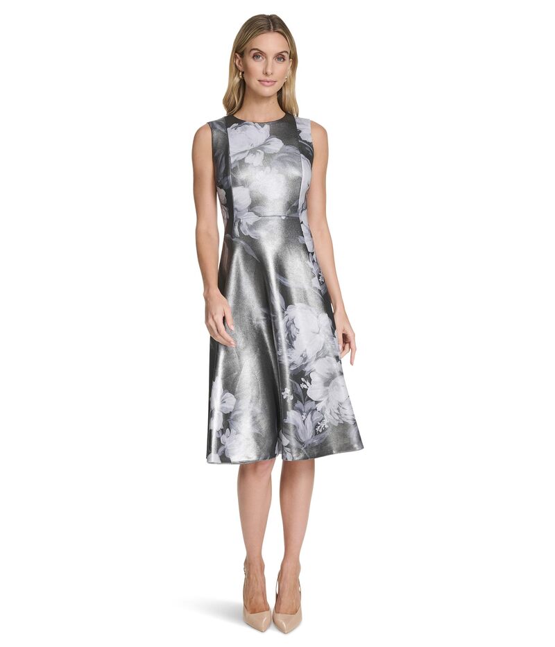 カルバンクライン レディース トップス ワンピース A ライン トール スキューバ ノースリーブ Calvin Klein Sleeveless Metallic Scuba-Line Black Silver ブラック 26,492円