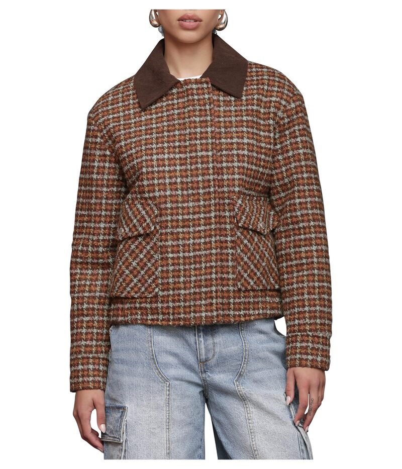 アヴェックレフィーユ レディース アウター コート ツイード ジャケット Avec Les Filles Oversized Tweed Bomber Jacket Brown/Blue Plaid ブルー