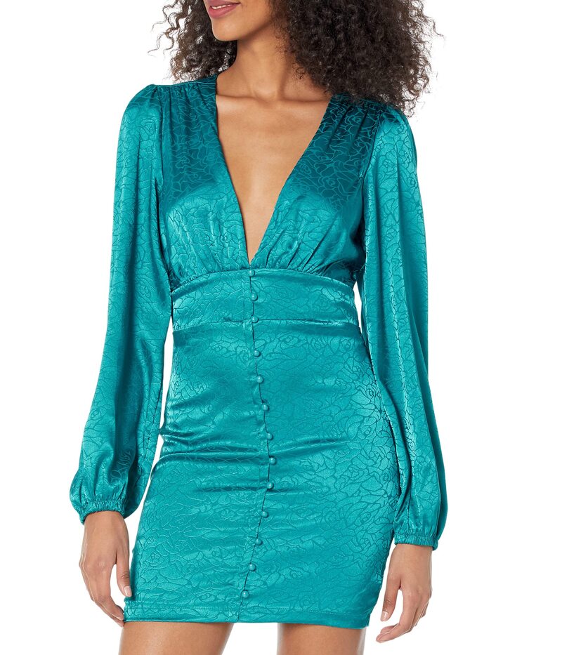 ベベ レディース トップス ワンピース サテン Bebe Satin Button-Up Jacquardress Crystal Teal ティール