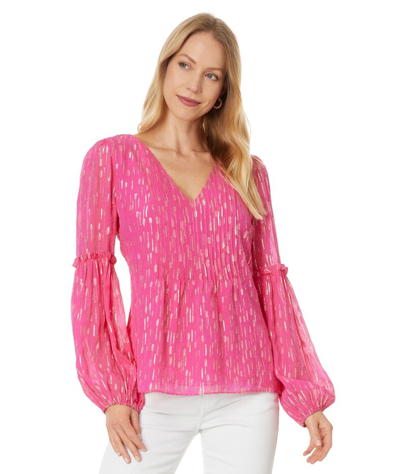 リリーピュリッツァー レディース トップス シャツ Lilly Pulitzer Cleme Long Sleeve Topassion Fruit Pink Mystical Viscose Metalliclip ピンク｜ReVida 店