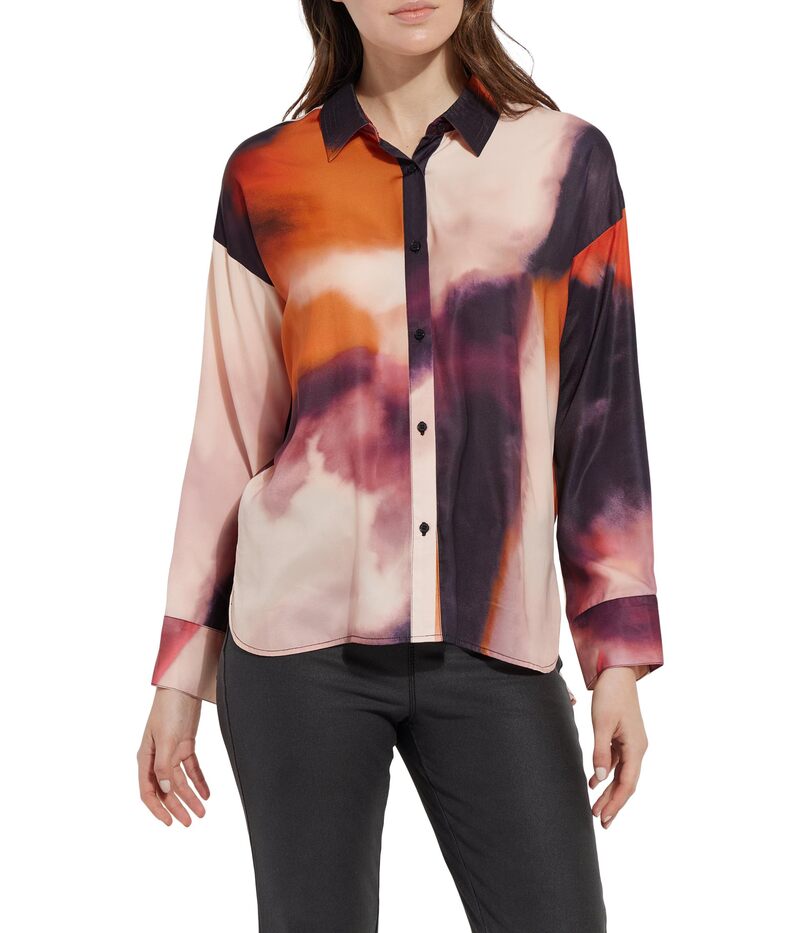 リジー レディース トップス シャツ プリント サテン Lysse Printed Stitched Satin Shirt Experimantal Paint|ReVida 店