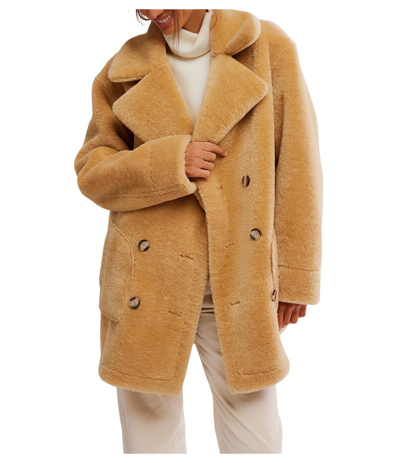 フリーピープル レディース アウター 厚地の外套 Free People Mari Reversible Tan Cream Combo 皮膚軟化剤 コート・ジャケット-レディースファッション