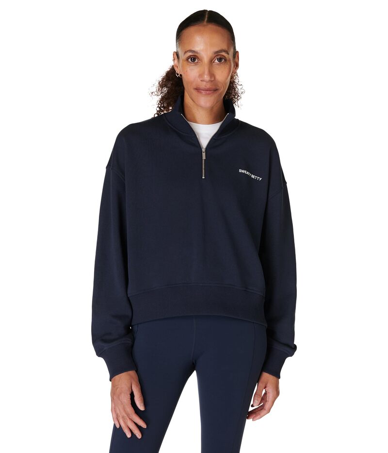 スウェッティベティ レディース アウター パーカー・スウェット ハーフジップ Sweaty Betty Revive Crop Half Zip Navy Blue ネイビー｜ReVida 店