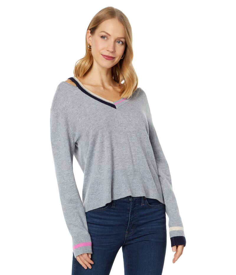 モンロー レディース アウター ニット・セーター Vネック カットアウト ウール MONROWool Cashmere V-Neck Sweater w/ Cutout Dark Heather ヘザー