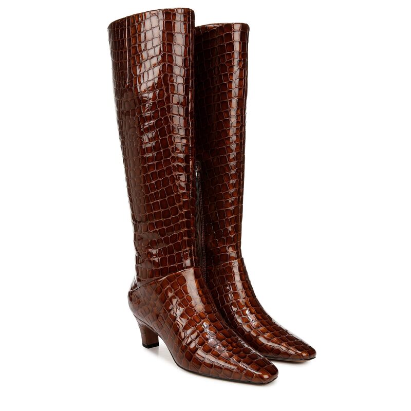 フランコサルト レディース シューズ ブーツ・レインブーツ Franco Sarto Andria High Shaft Boots Brown Croc Print Leather ブラウン｜ReVida 店