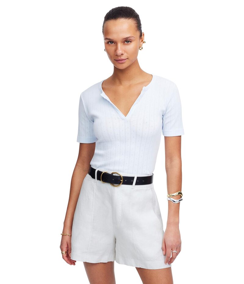 メイドウェル レディース ボトムス ハーフパンツ・ショーツ ハイウエスト ショートパンツ リネン Madewell Pintuck High Waist Linen Shorts - Maldive Salt