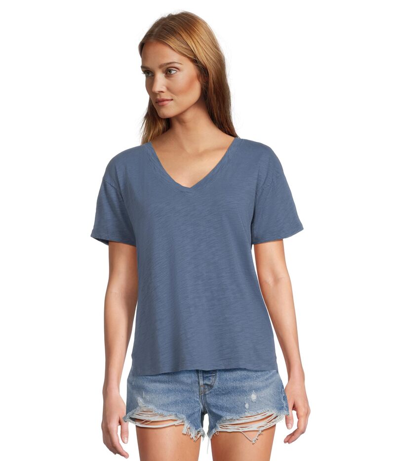 モッドドック レディース トップス シャツ Vネック Mod-o-doc Short Sleeve V-Neck Boxy Tee Pacific Blue ブルー