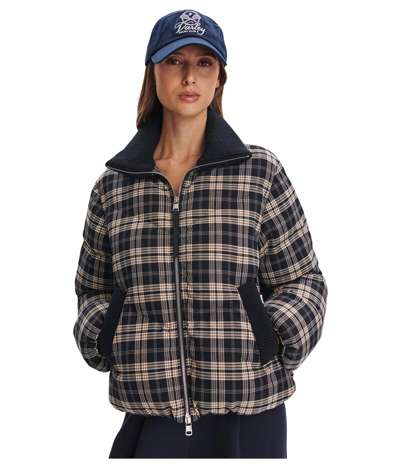 バーレイ レディース アウター コート ジャケット Varley Bryony Short Puffer Jacket Navy Check ネイビー|ReVida 店