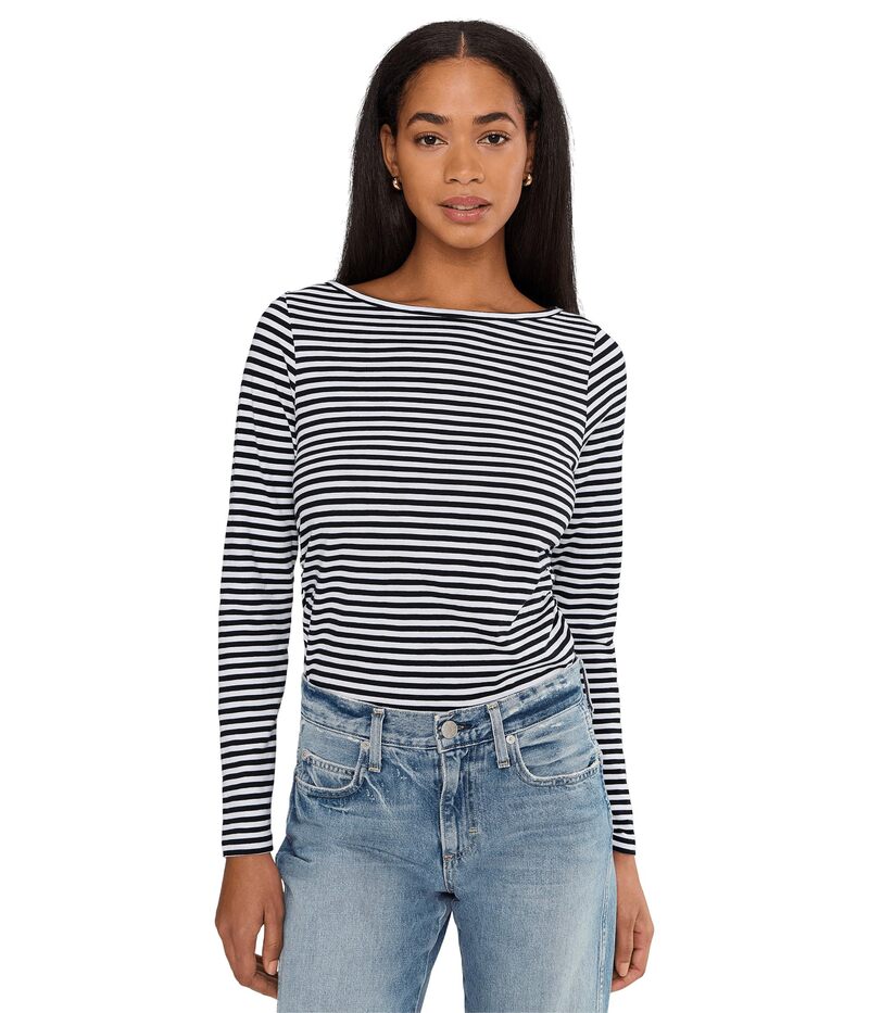 メイドウェル レディース トップス シャツ ギャザー Madewell Side Ruched Slub Long Sleeve Stripe Jet Black ブラック