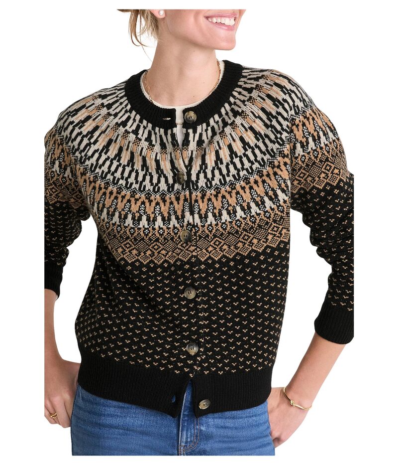 ヴァインヤードヴァインズ レディース アウター ニット・セーター ウール カーディガン Vineyard Vines Wool Blend Fairisle Button Cardigan Sweater Jet Black ブラック｜ReVida 店