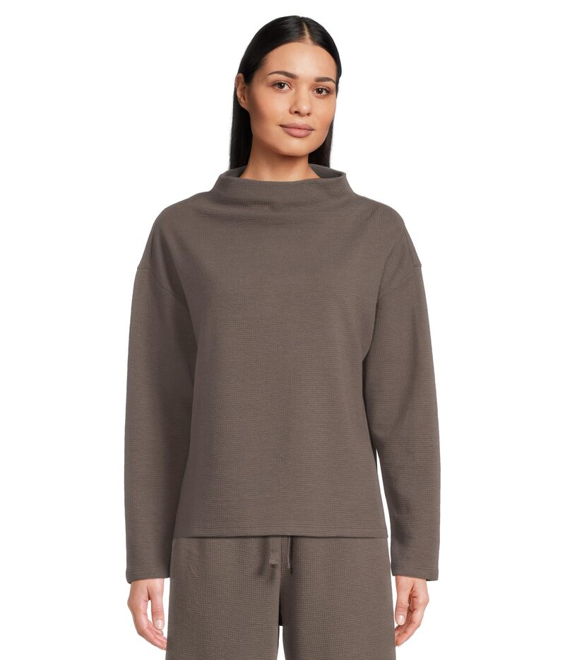 エイリーンフィッシャー レディース トップス シャツ スタンドネック プチ ニット Eileen Fisher Petite Waffle Doubleknit Funnel Neck Box Top Rye