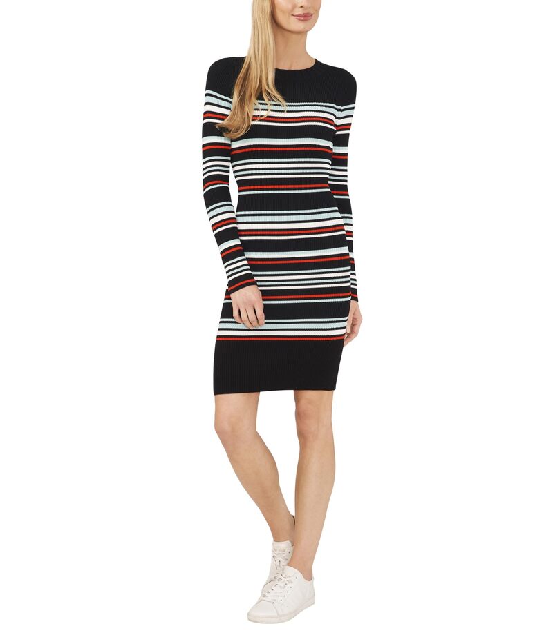 セセ レディース トップス ワンピース セーター CeCe Striped Rib Long Sleeve Sweater Dress Rich Black ブラック｜ReVida 店