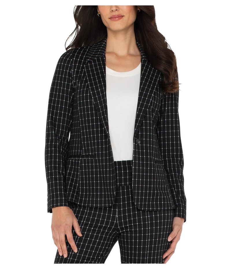 リヴァプール 天使の都市 レディース アウター 厚地の外套 スポーツジャケット Liverpoolos Angeles Notch Collar Fitted Blazer Black White Windowpane Check 白いこと
