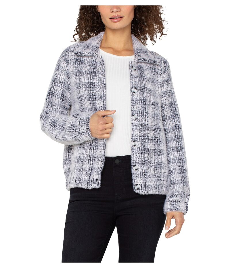 リヴァプール ロサンゼルス レディース アウター コート セーター ジャケット Liverpoolos Angeles Long Sleeve Collared Bomber Sweater Jacket Grey/White Plaid ホワイト