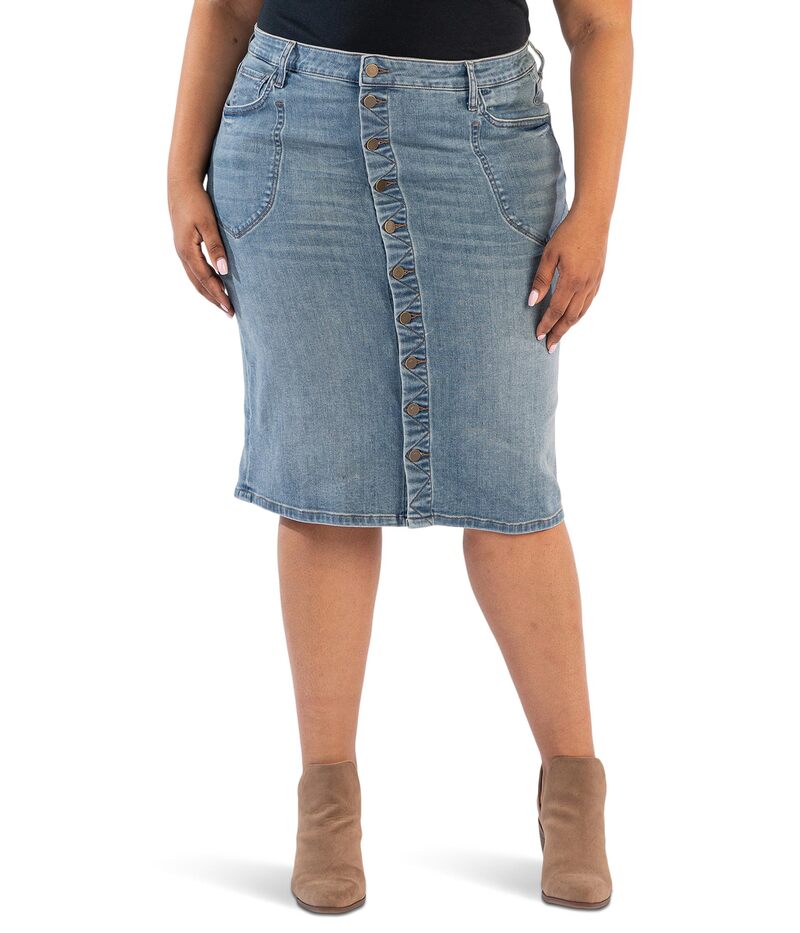 カットフロムザクロス レディース ボトムスカート プラスサイズ KUT from the Kloth Plus Rose Skirt Button Front Majestic｜ReVida 店