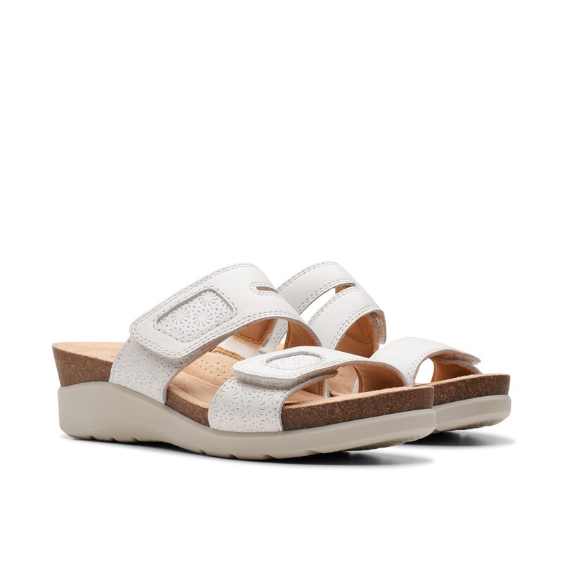 クラークス レディース シューズ ヒール Clarks Calenne Maye White Leather ホワイト|ReVida 店