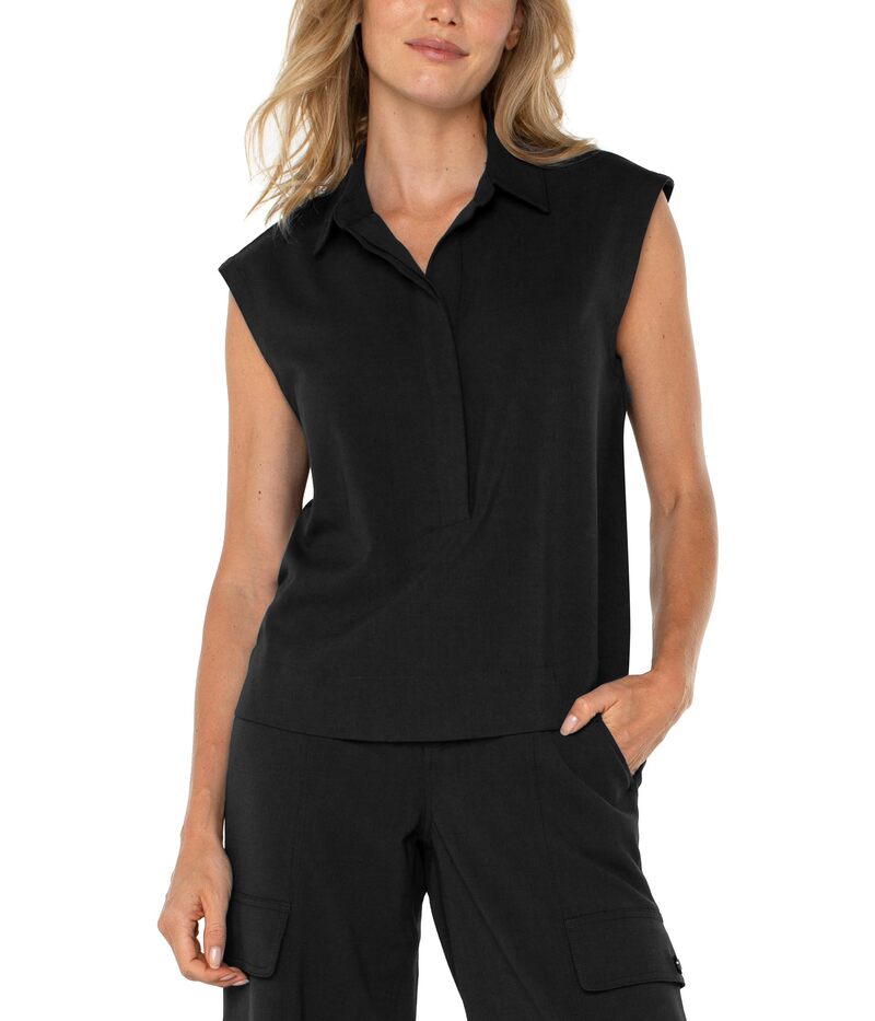 リヴァプール 天使の都市 レディース トップス プルオーバー ノースリーブ クロップド Liverpoolos Angelesleeveless Cropped Shirt With Elastic at Waist Black 黒いこと