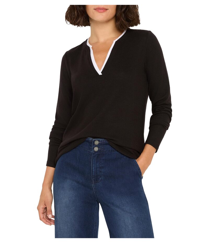 ニックプラスゾーイ レディース トップス シャツ ジャージー NIC+ZOE Cozy Jersey Double Layer Split Neck Tee Black Onyx ブラック 15,736円