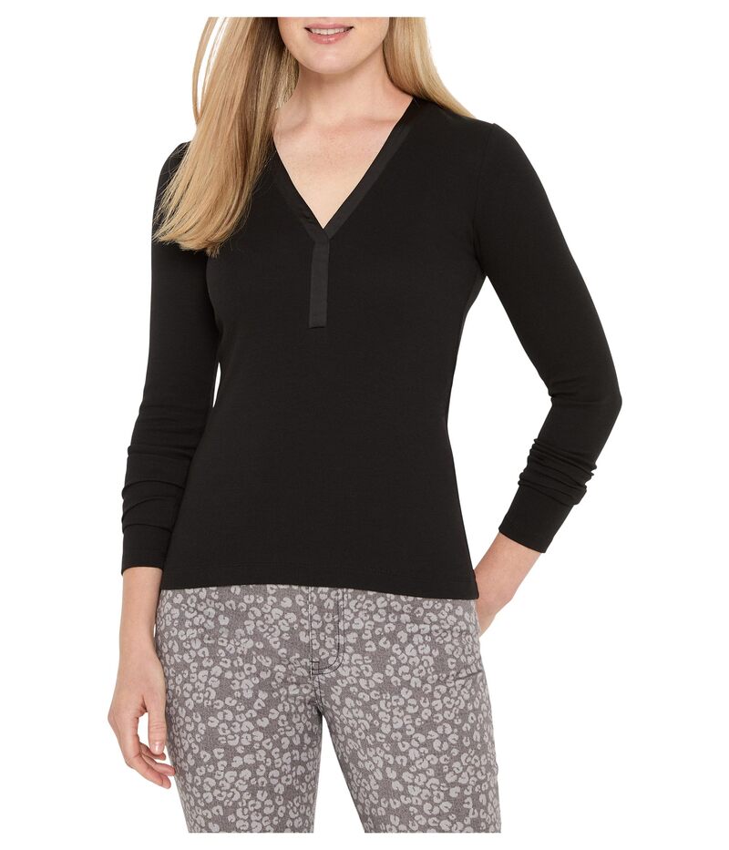 ニックプラスゾーイ レディース トップス シャツ Vネック ニット NIC+ZOE Trimmed Perfect Knit Rib V-neck Top Black Onyx ブラック