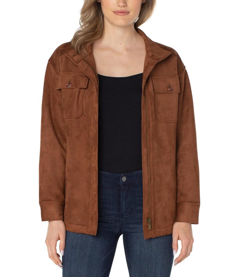 リヴァプール ロサンゼルス レディース アウター コート スエード ジャケット Liverpoolos Angeles Faux Suede Utility Jacket Penny Brown ブラウン