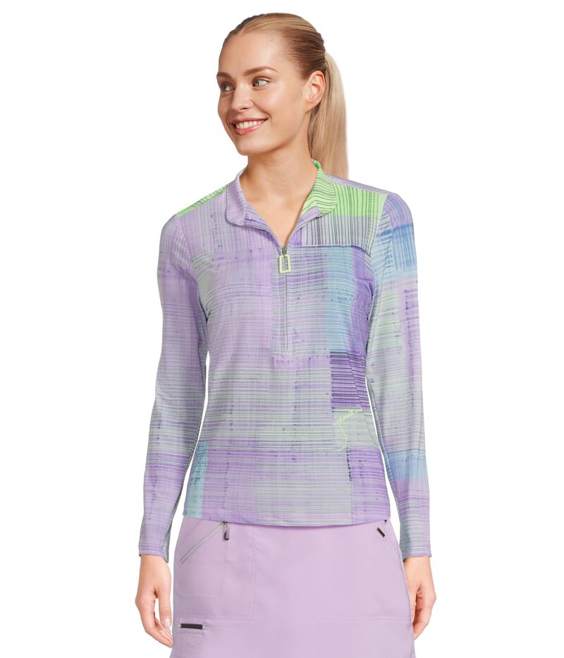 ジャイミーサドック レディース トップス シャツ プリント Jamie Sadock Long Sleeve Tartan Print Sunsense 1/4 Zip Top Lilac Purple パープル