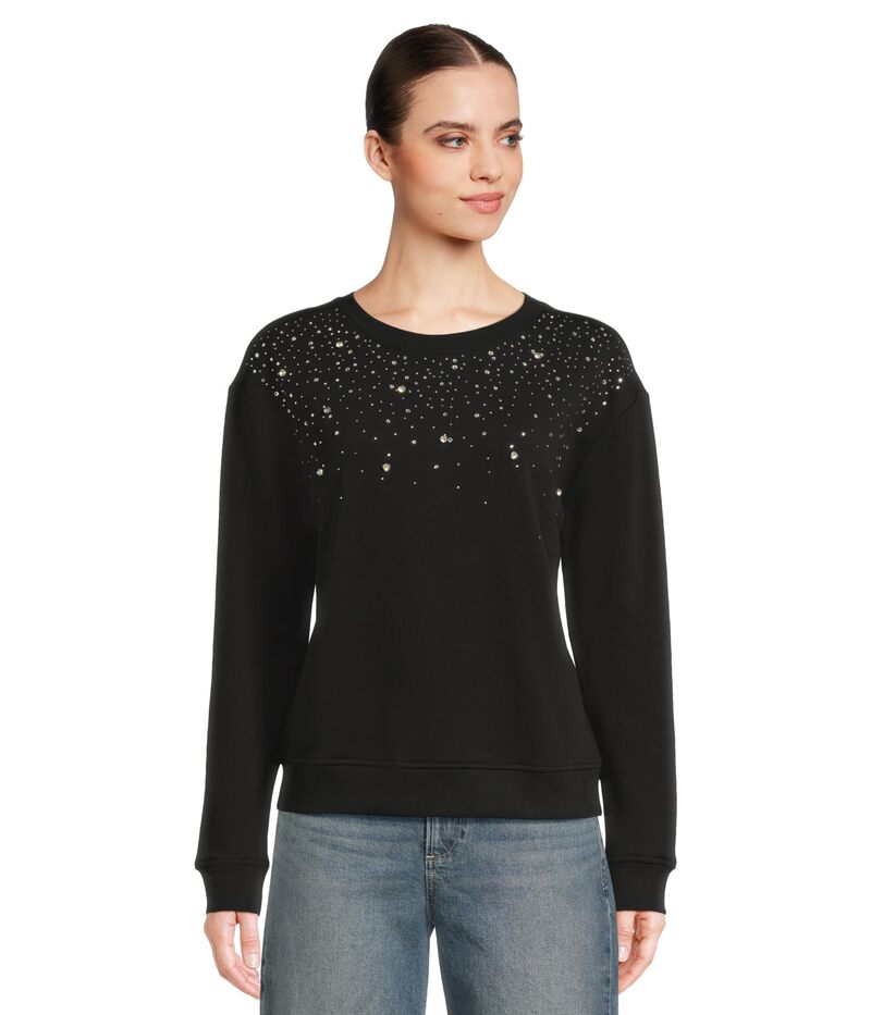 エリオットローレン レディース アウター パーカー・スウェット ドロップショルダー シャツ Elliott Lauren Drop Shoulder Sweatshirt With Crystal Details Black ブラック｜ReVida 店 11,701円