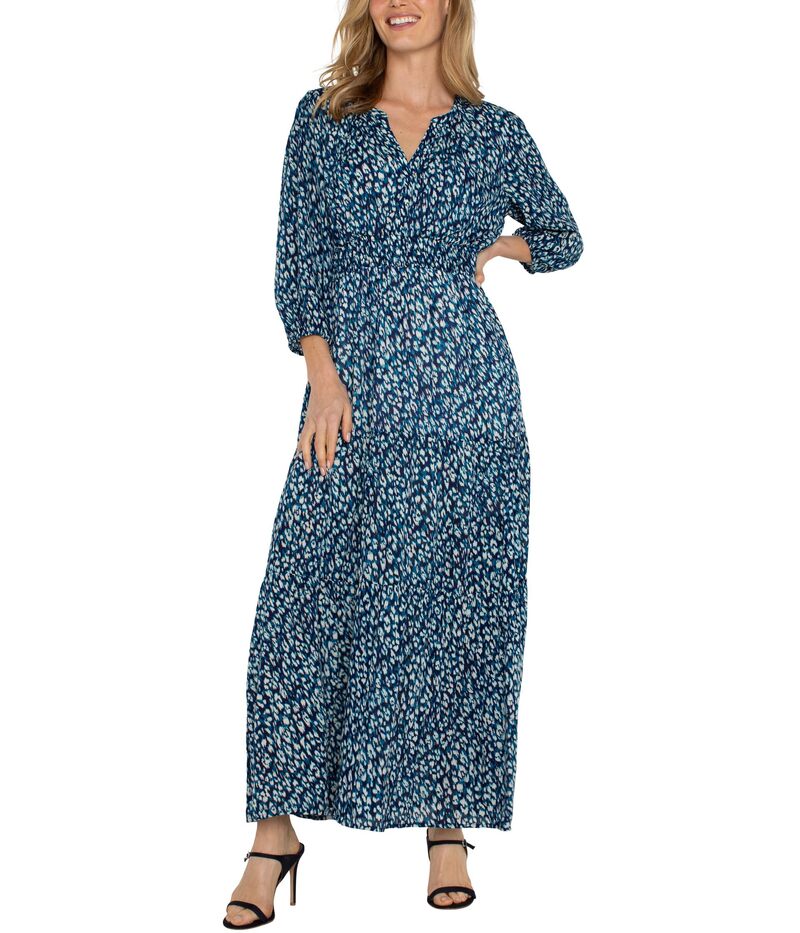 リヴァプール ロサンゼルス レディース トップス ワンピース ティアード マキシ Liverpoolos Angeles 3/4 Sleeve Tiered Woven Maxi Dress Blue Topaz Animal ブルー