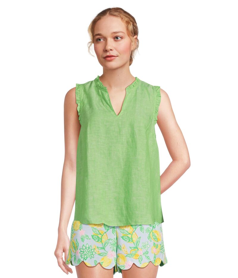 リリーピュリッツァー レディース トップス プルオーバー フラウンス ノースリーブ Lilly Pulitzer Kavalla Sleeveless Ruffle Crocodile Green X Resort White 白いこと